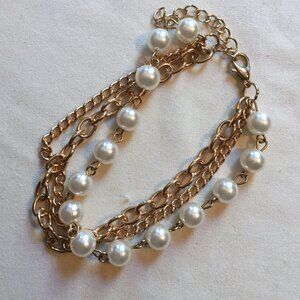Chain and White Bead Bracelet